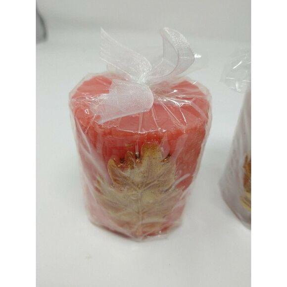 Candle Set With Leaf Motif Lot Of 4 Fall Autumn - Picture 2 of 5